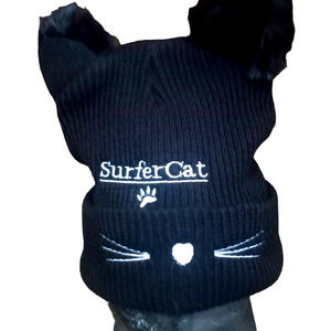 Surfer cat black beanie